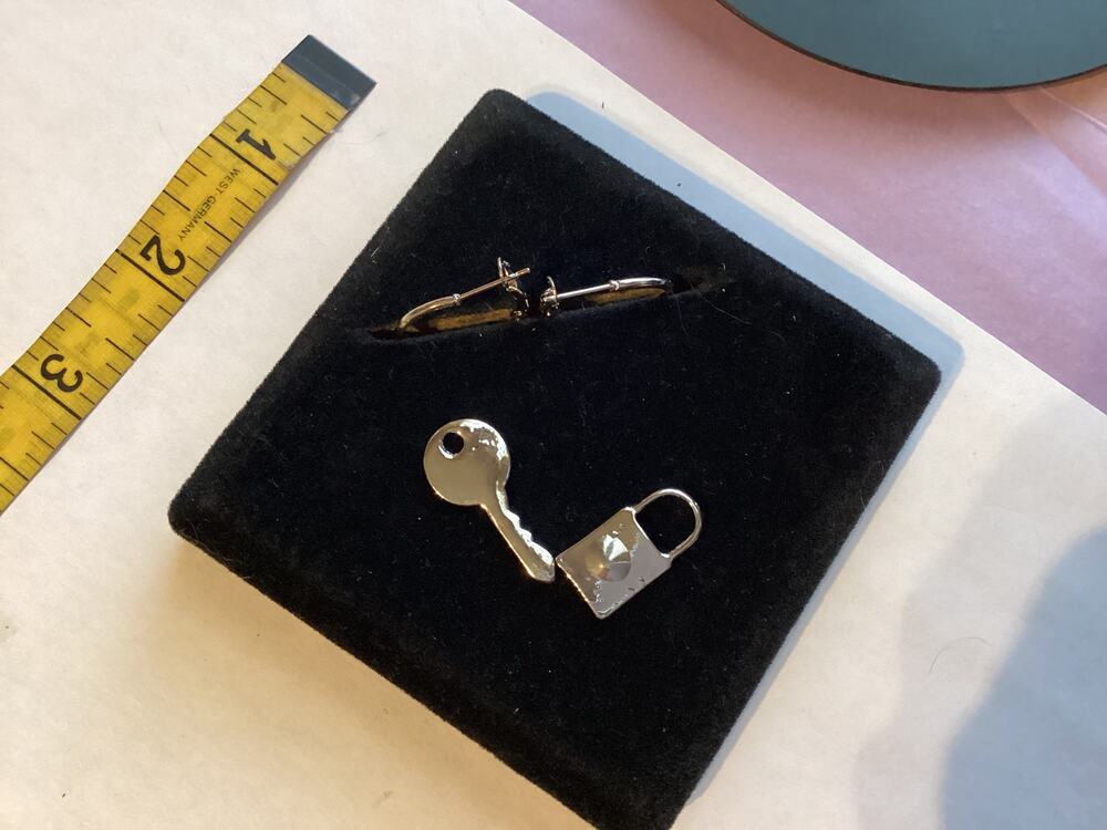 4271 NIP Lock Key Earrings Asymmetric Padlock Dangle Hoop Earrings Geometric